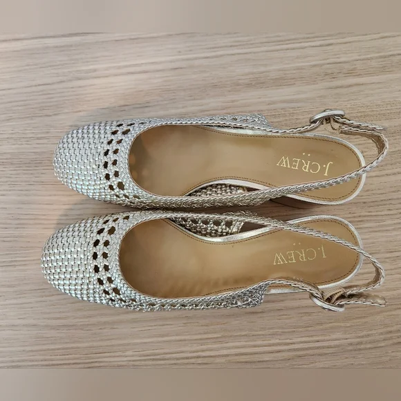 J. Crew Woven Slingback Heels Gold - Picture 3 of 6